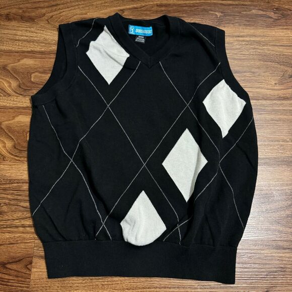 PGA Tour Sweaters - PGA Tour Black Argyle Sleeveless Pullover V-Neck Sweater Vest Men's Size Medium